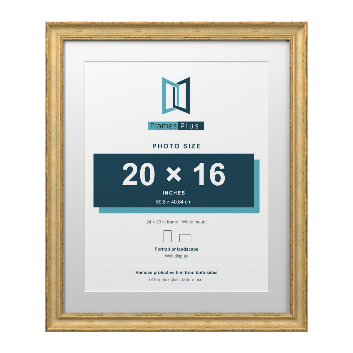 Cassis Gold 24 x 20 inch picture frame with a white mount for a 20 x 16 inch photo