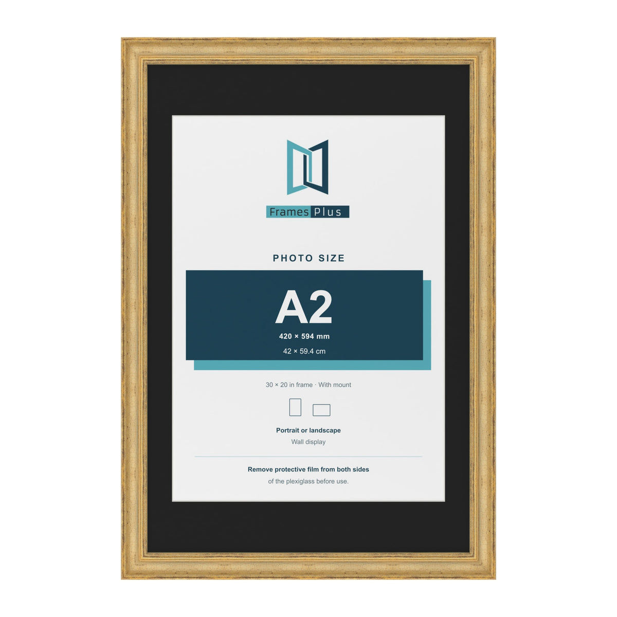 Cassis Gold 30 x 20 inch picture frame with a black mount for an A2 photo