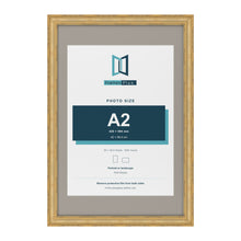 Cassis Gold 30 x 20 inch picture frame with a dawn grey mount for an A2 photo
