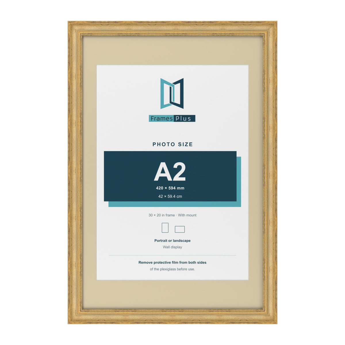 Cassis Gold 30 x 20 inch picture frame with an ivory mount for an A2 photo