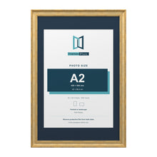 Cassis Gold 30 x 20 inch picture frame with a pacific blue mount for an A2 photo