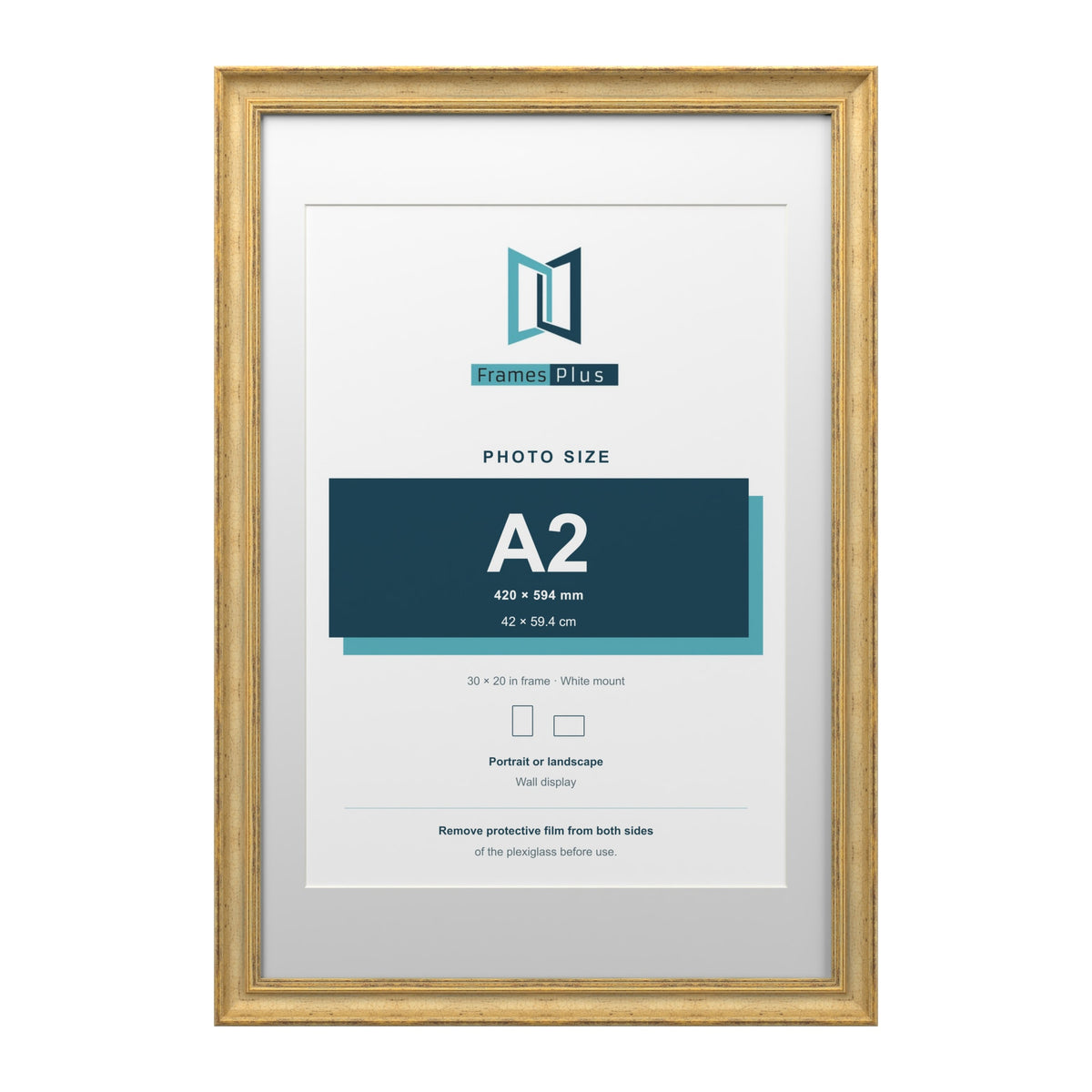 Cassis Gold 30 x 20 inch picture frame with a white mount for an A2 photo