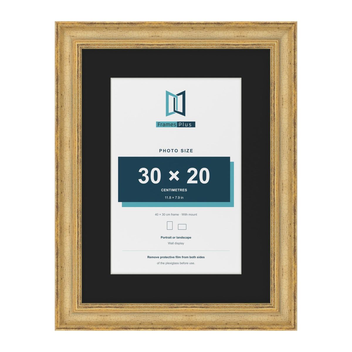 Cassis Gold 40 x 30 cm picture frame with a black mount for a 30 x 20 cm photo