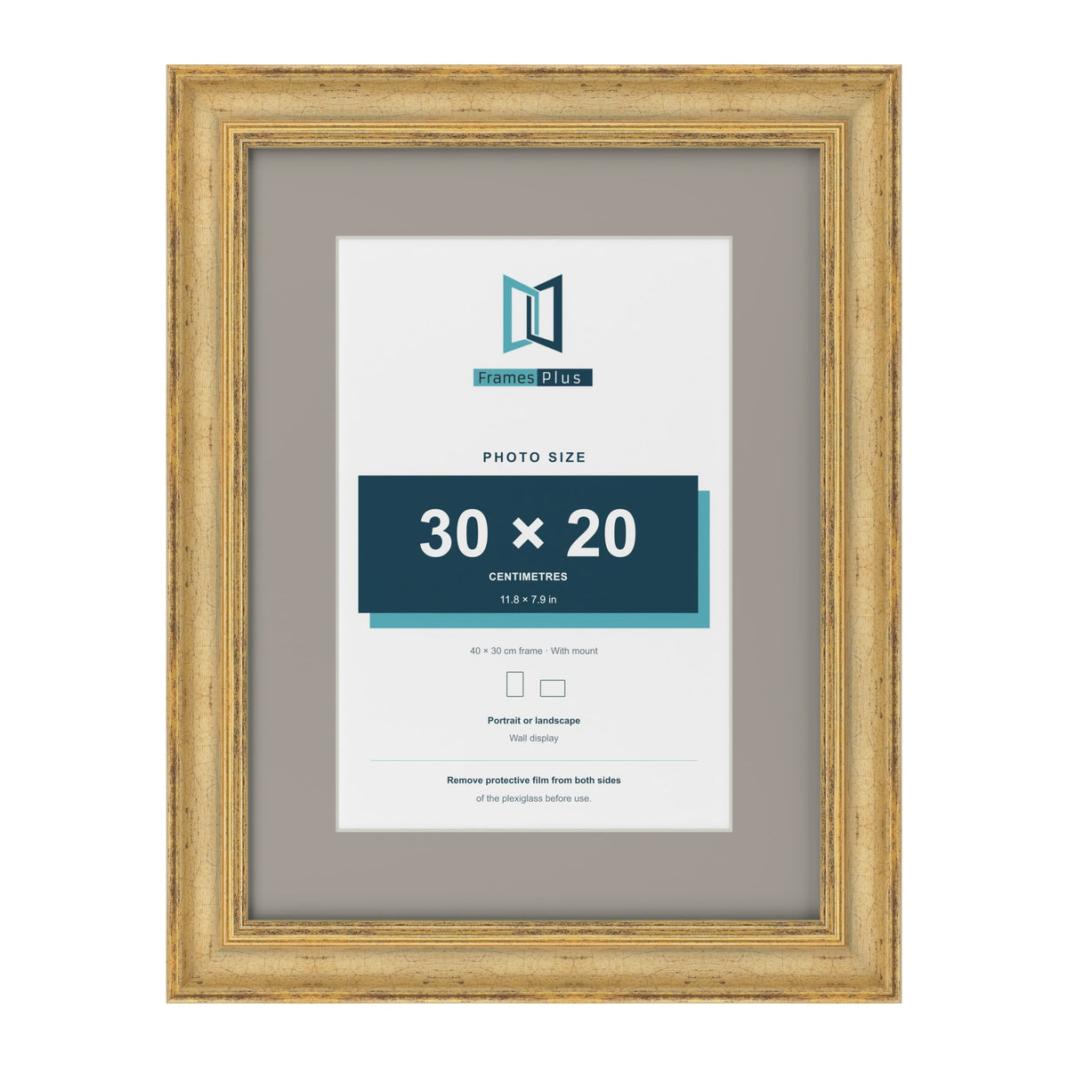 Cassis Gold 40 x 30 cm picture frame with a dawn grey mount for a 30 x 20 cm photo