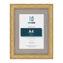 Cassis Gold 40 x 30 cm picture frame with a dawn grey mount for an A4 photo