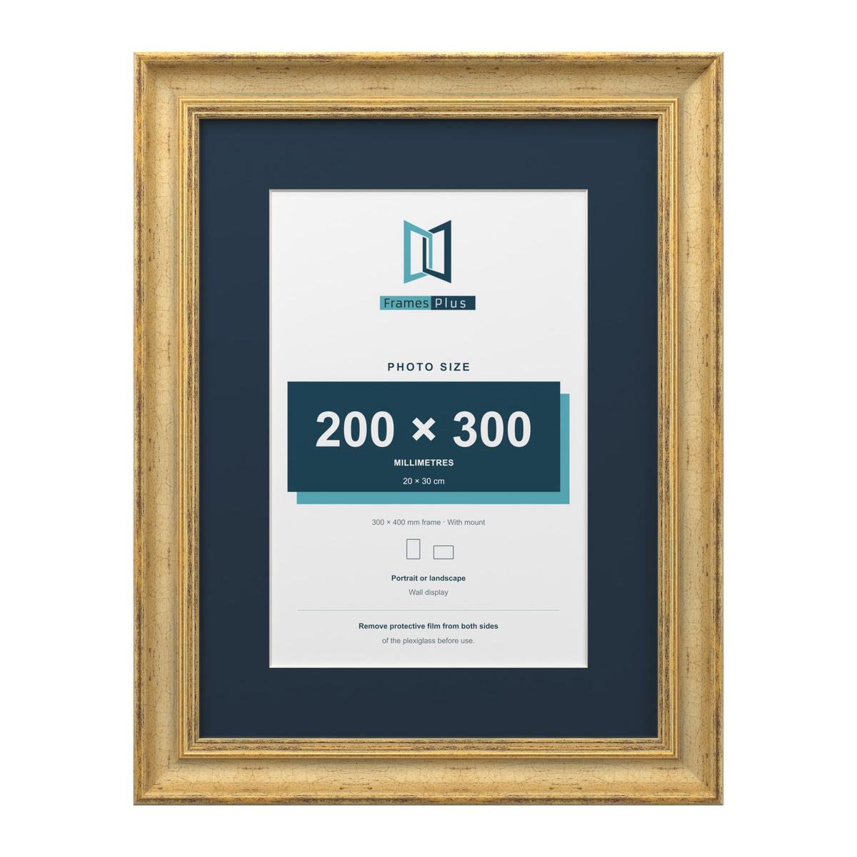 Cassis Gold 40 x 30 cm picture frame with a pacific blue mount for a 30 x 20 cm photo