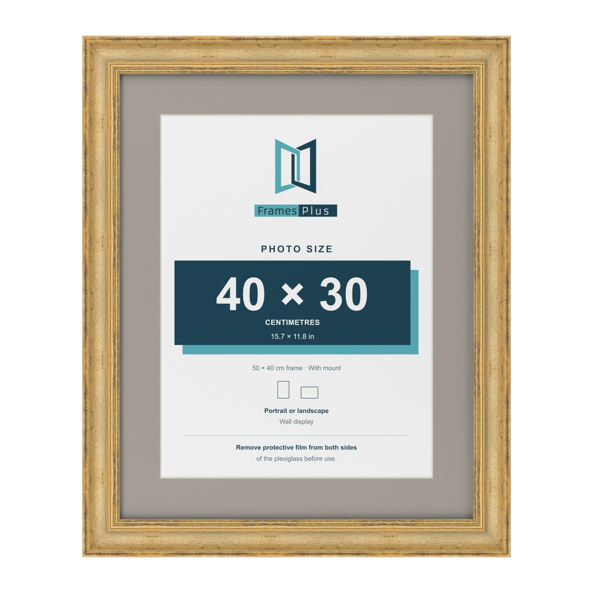 Cassis Gold 50 x 40 cm picture frame with a dawn grey mount for a 40 x 30 cm photo