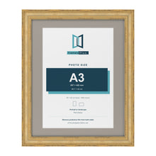 Cassis Gold 50 x 40 cm picture frame with a dawn grey mount for an A3 photo