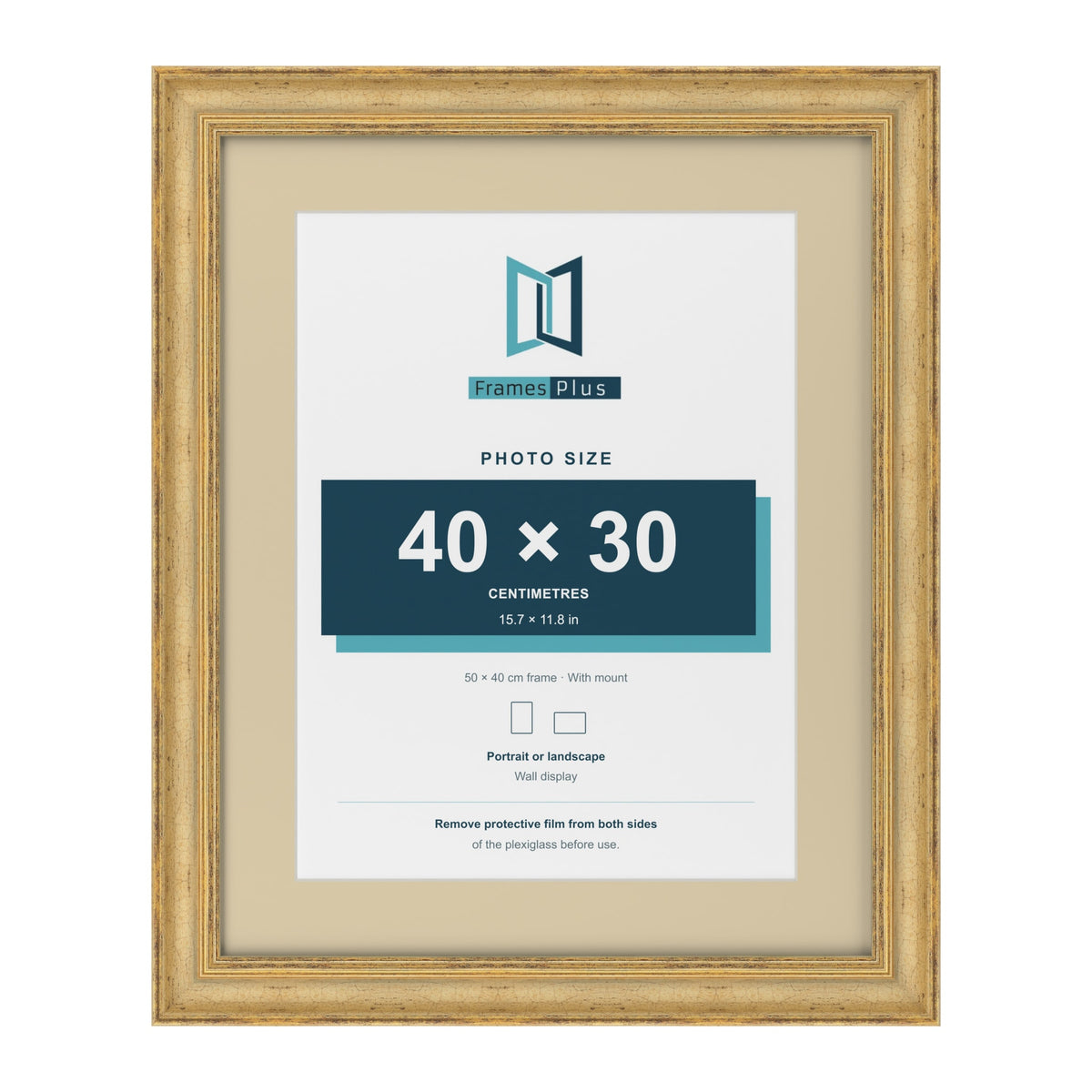 Cassis Gold 50 x 40 cm picture frame with an ivory mount for a 40 x 30 cm photo