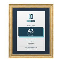 Cassis Gold 50 x 40 cm picture frame with a pacific blue mount for an A3 photo