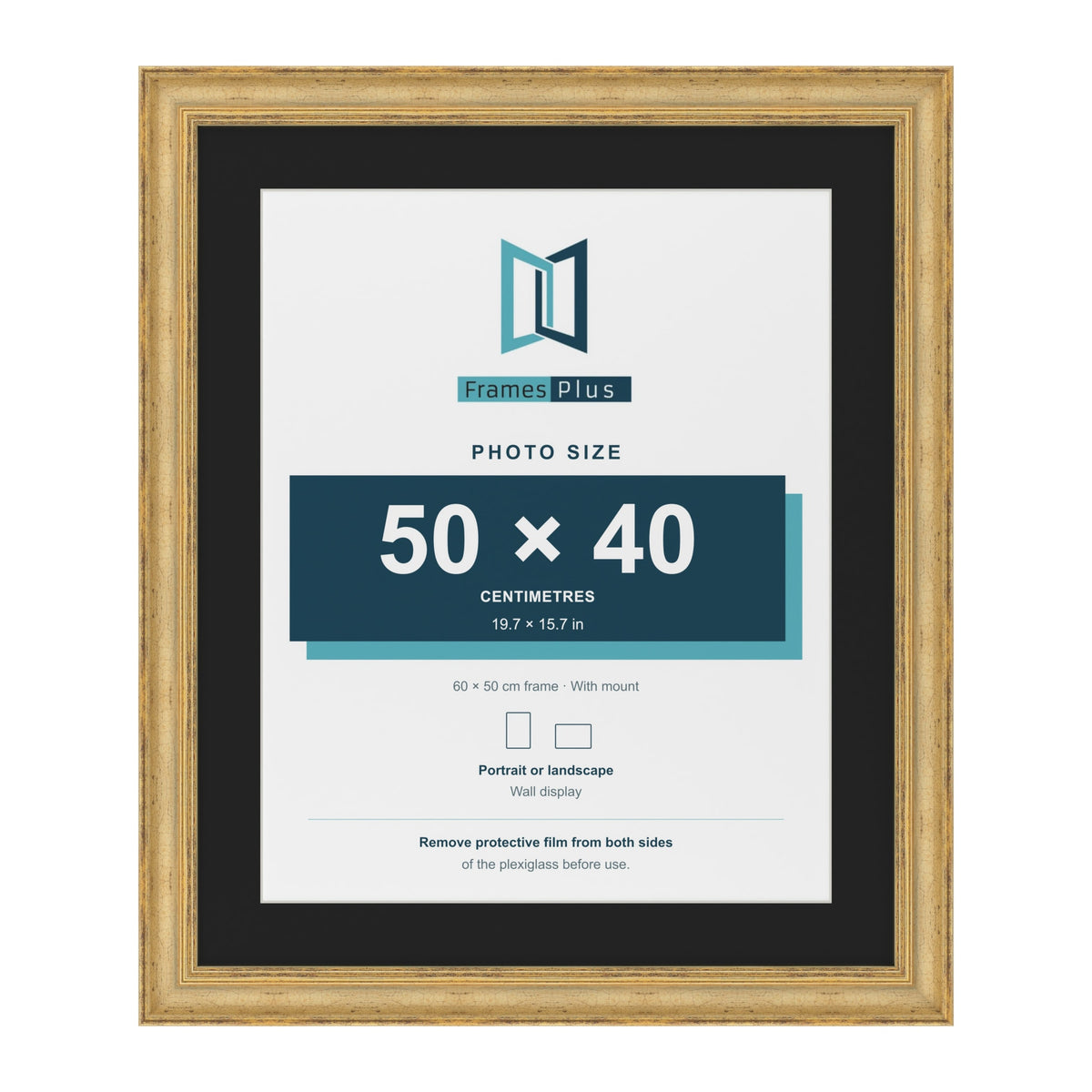 Cassis Gold 60 x 50 cm picture frame with a black mount for a 50 x 40 cm photo