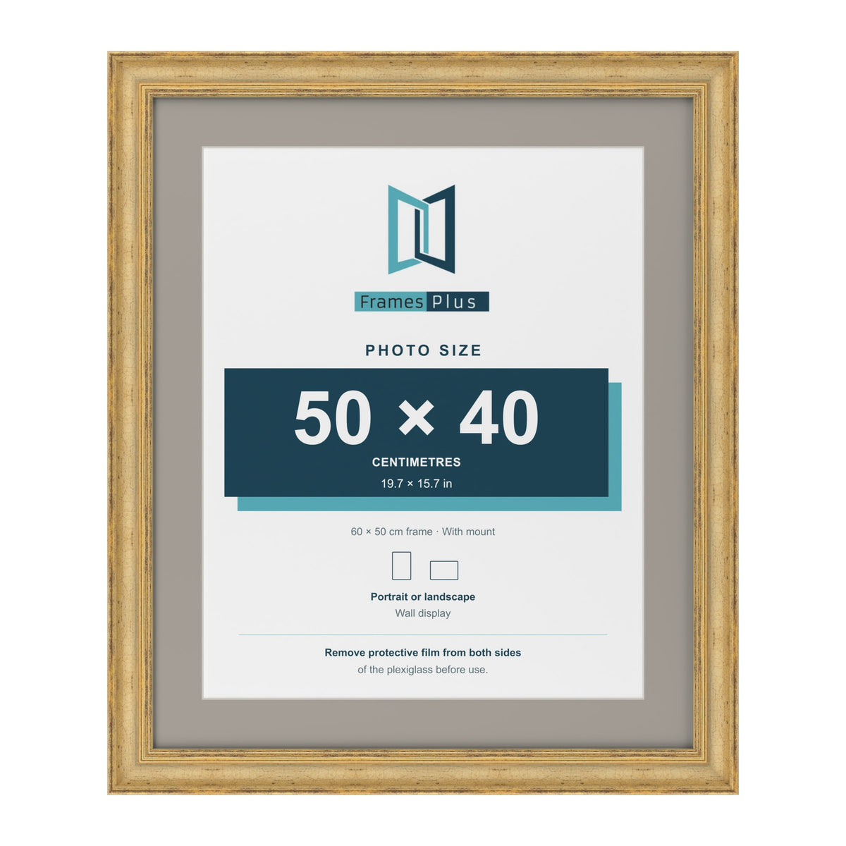 Cassis Gold 60 x 50 cm picture frame with a dawn grey mount for a 50 x 40 cm photo