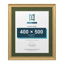 Cassis Gold 60 x 50 cm picture frame with a green mount for a 50 x 40 cm photo