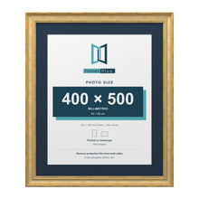 Cassis Gold 60 x 50 cm picture frame with a pacific blue mount for a 50 x 40 cm photo