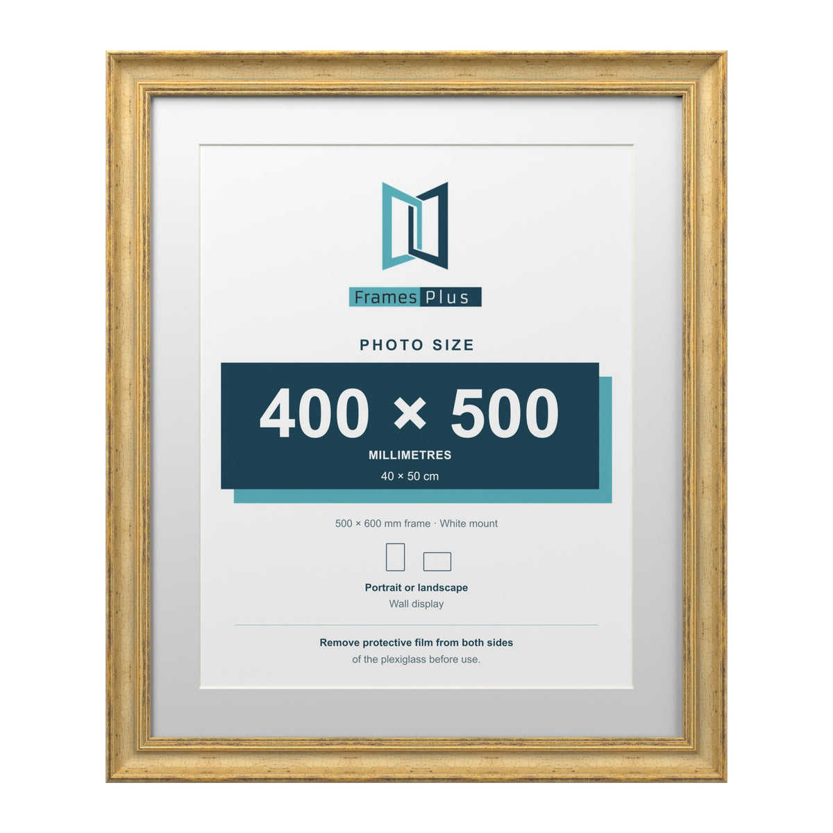 Cassis Gold 60 x 50 cm picture frame with a white mount for a 50 x 40 cm photo