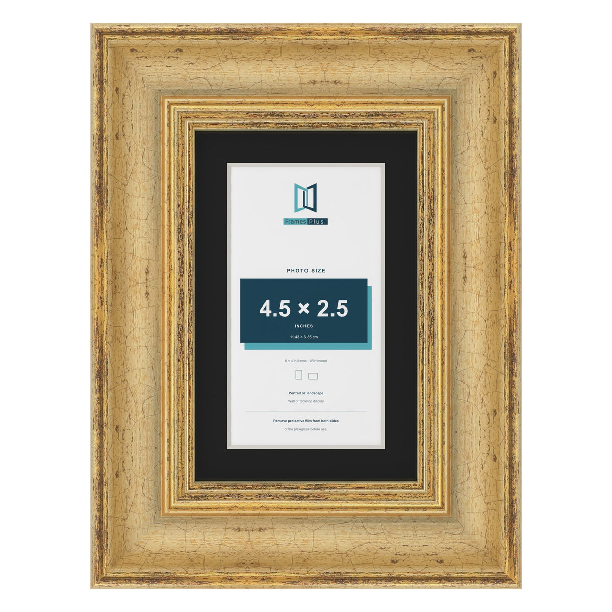 Cassis Gold 6 x 4 inch picture frame with a black mount for a 4.5 x 2.5 inch photo