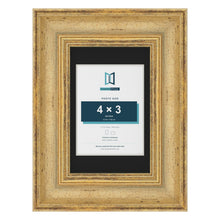 Cassis Gold 6 x 4 inch picture frame with a black mount for a 4 x 3 inch photo