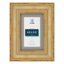 Cassis Gold 6 x 4 inch picture frame with a dawn grey mount for a 4.5 x 2.5 inch photo