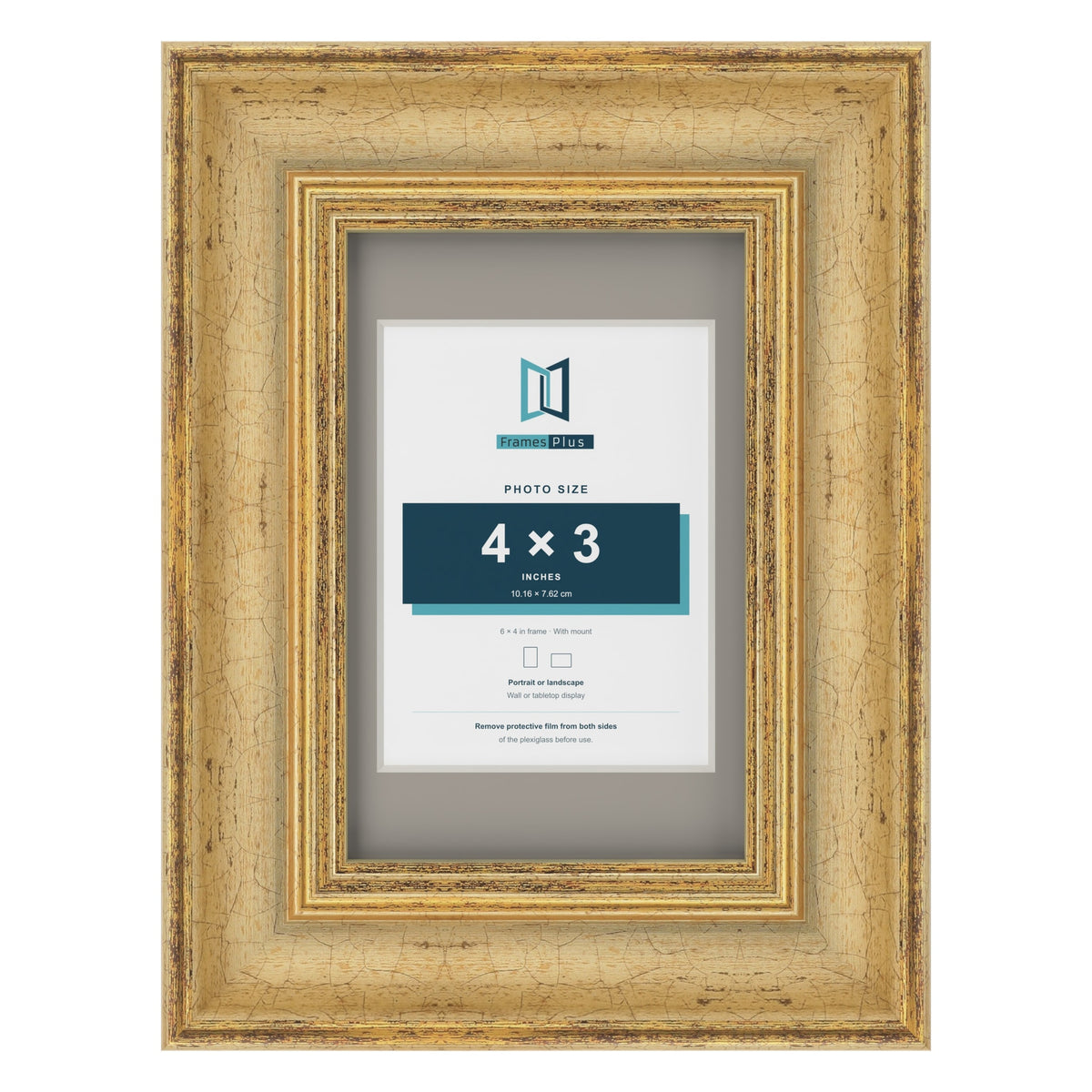 Cassis Gold 6 x 4 inch picture frame with a dawn grey mount for a 4 x 3 inch photo