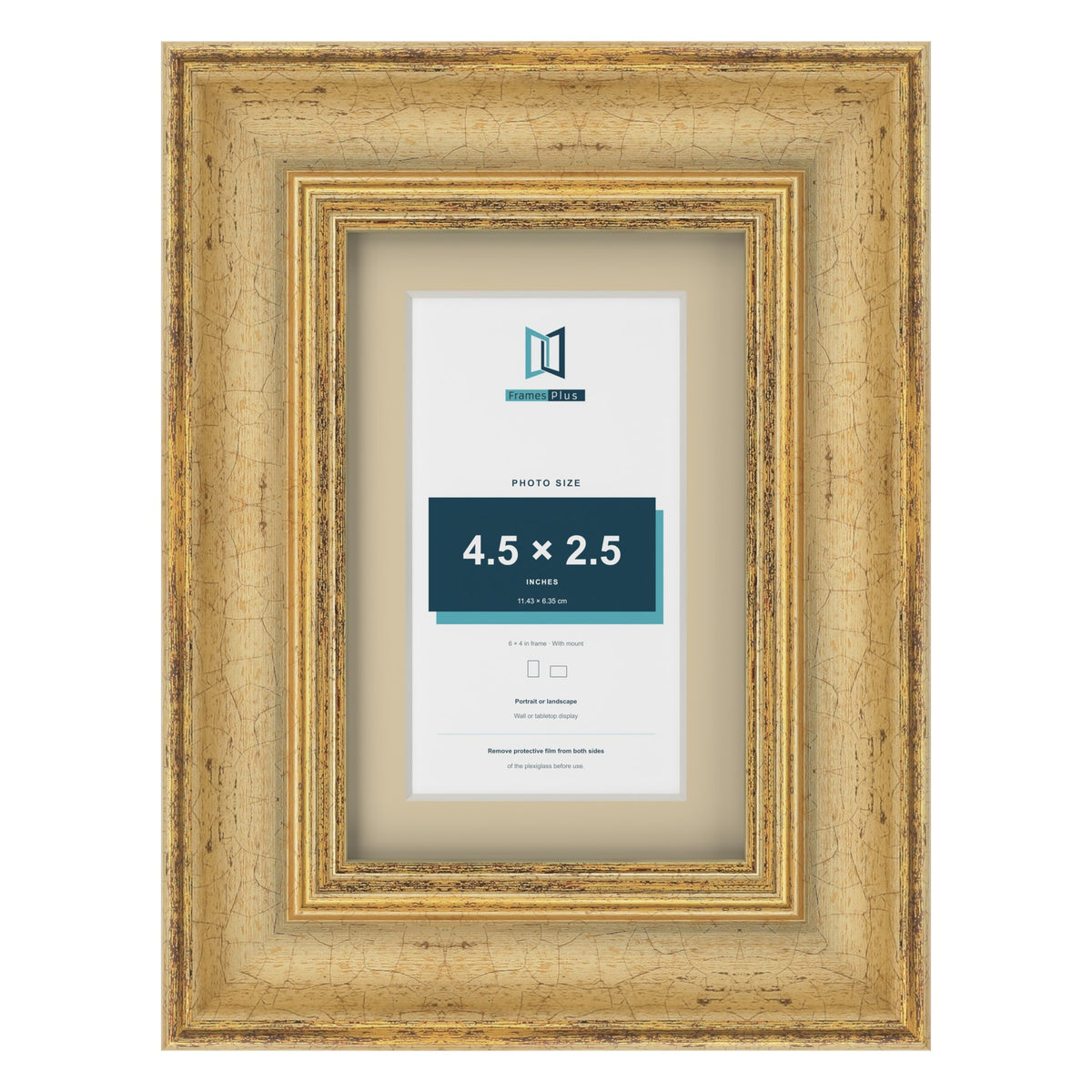 Cassis Gold 6 x 4 inch picture frame with an ivory mount for a 4.5 x 2.5 inch photo