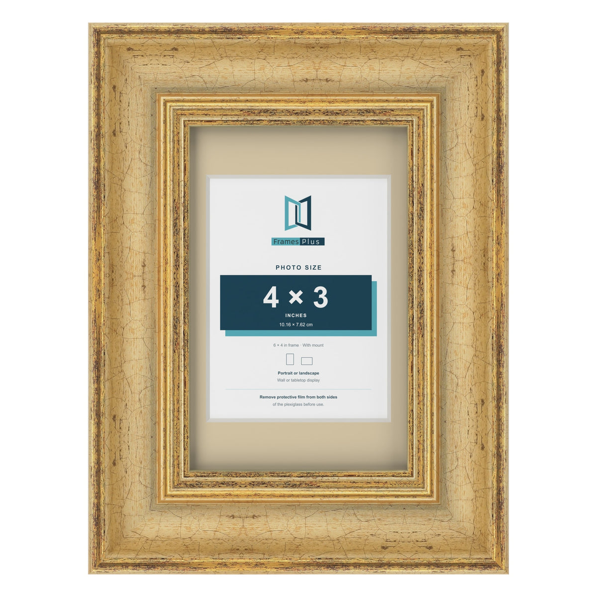 Cassis Gold 6 x 4 inch picture frame with an ivory mount for a 4 x 3 inch photo