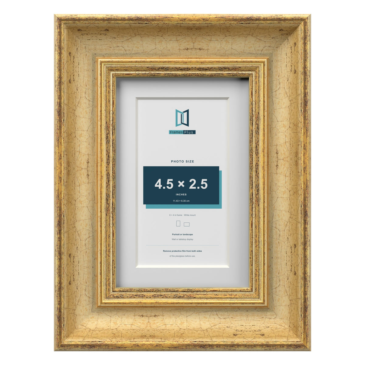Cassis Gold 6 x 4 inch picture frame with a white mount for a 4.5 x 2.5 inch photo