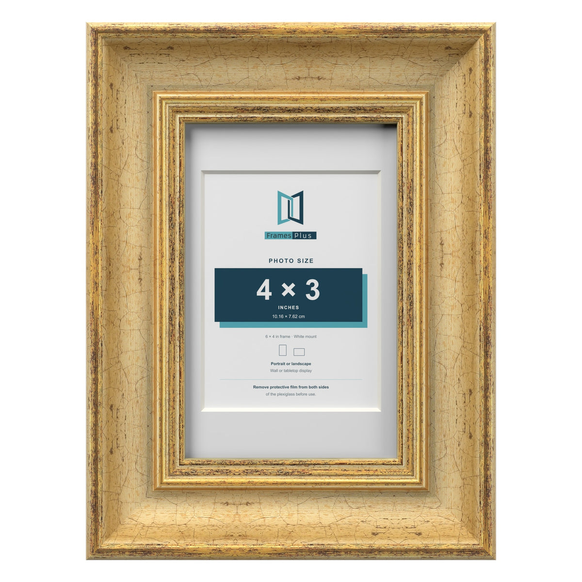 Cassis Gold 6 x 4 inch picture frame with a white mount for a 4 x 3 inch photo