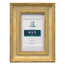 Cassis Gold 6 x 4 inch picture frame with a white mount for a 4 x 3 inch photo