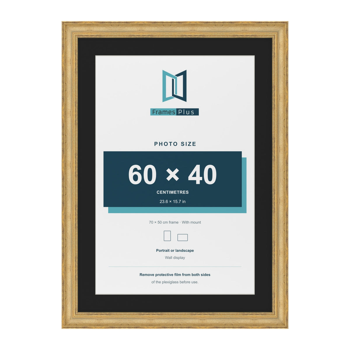 Cassis Gold 70 x 50 cm picture frame with a black mount for a 60 x 40 cm photo