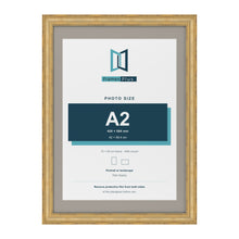Cassis Gold 70 x 50 cm picture frame with a dawn grey mount for an A2 photo