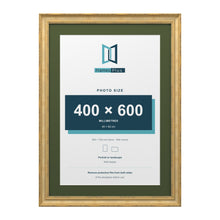 Cassis Gold 70 x 50 cm picture frame with a green mount for a 60 x 40 cm photo