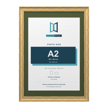 Cassis Gold 70 x 50 cm picture frame with a green mount for an A2 photo