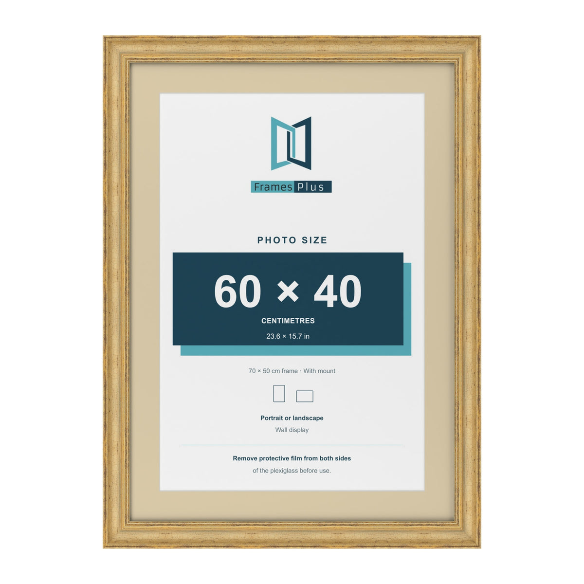 Cassis Gold 70 x 50 cm picture frame with an ivory mount for a 60 x 40 cm photo