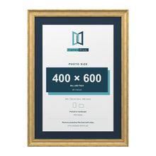 Cassis Gold 70 x 50 cm picture frame with a pacific blue mount for a 60 x 40 cm photo