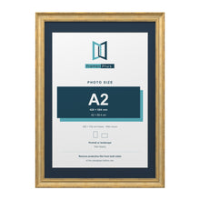 Cassis Gold 70 x 50 cm picture frame with a pacific blue mount for an A2 photo