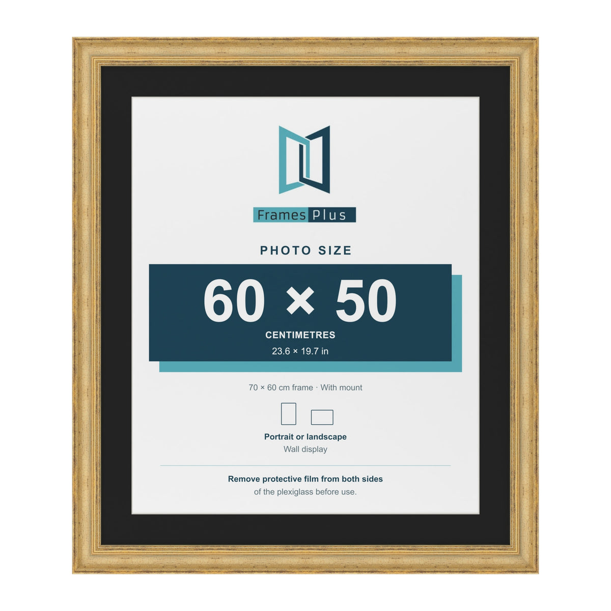 Cassis Gold 70 x 60 cm picture frame with a black mount for a 60 x 50 cm photo