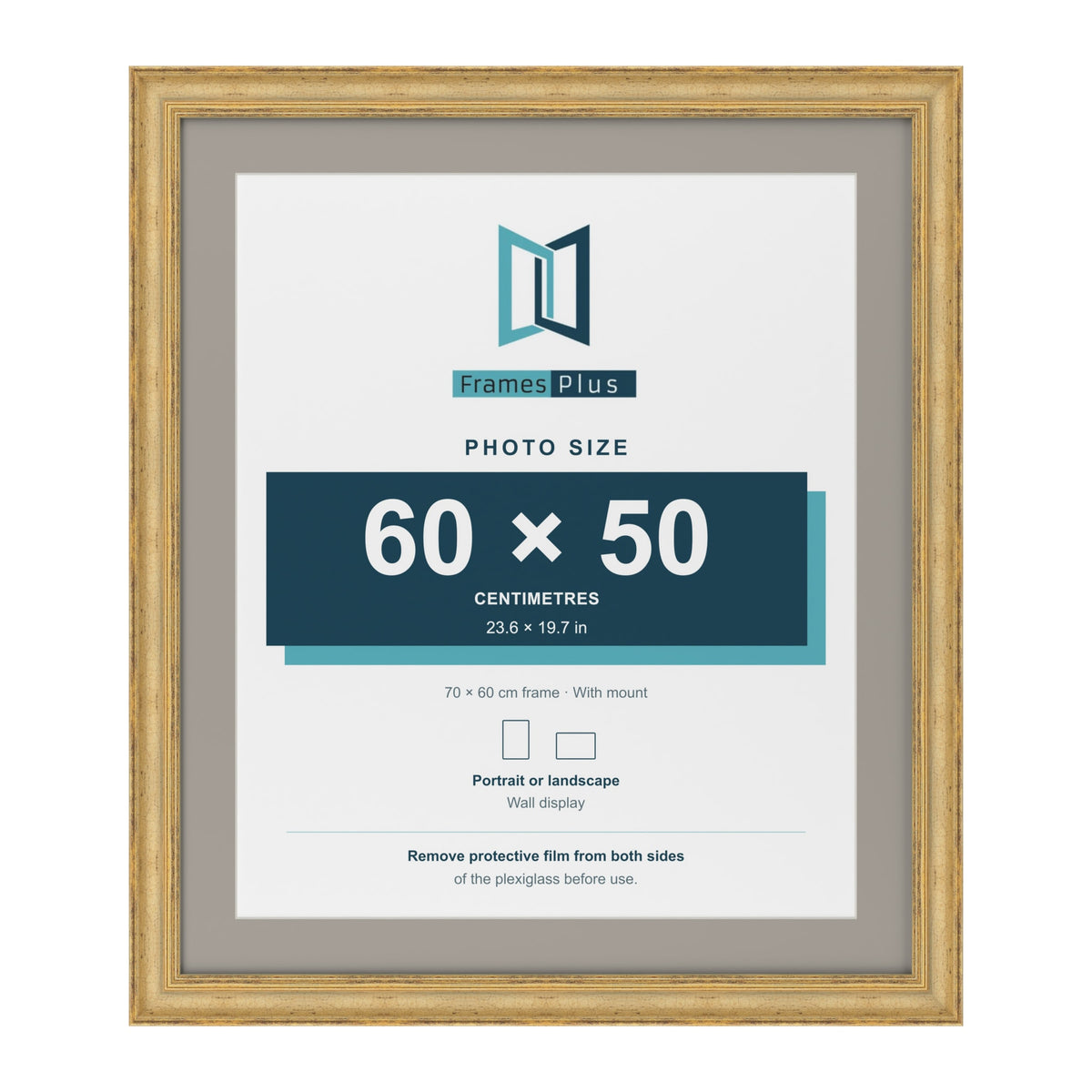Cassis Gold 70 x 60 cm picture frame with a dawn grey mount for a 60 x 50 cm photo