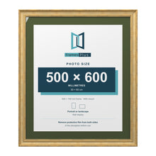 Cassis Gold 70 x 60 cm picture frame with a green mount for a 60 x 50 cm photo