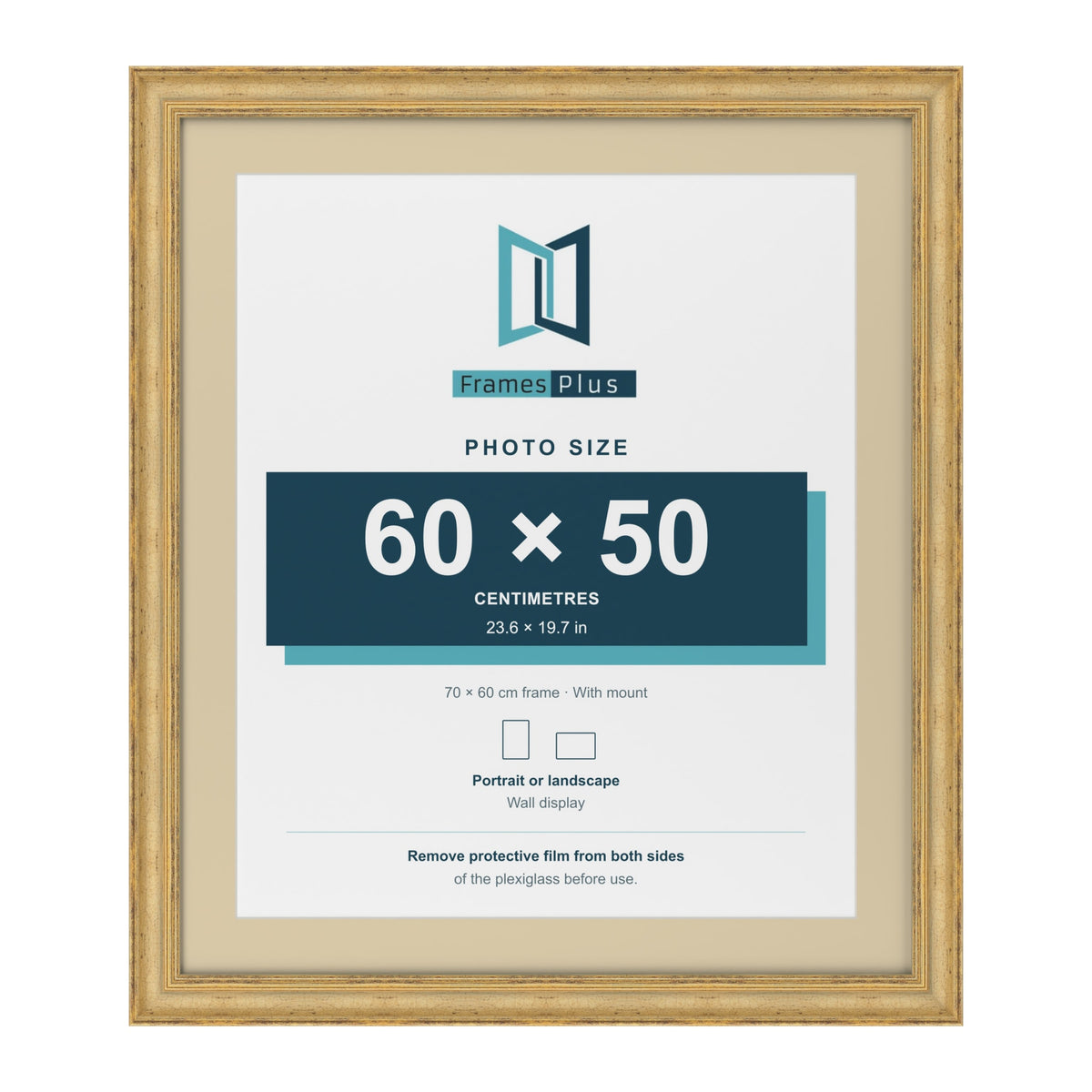 Cassis Gold 70 x 60 cm picture frame with an ivory mount for a 60 x 50 cm photo