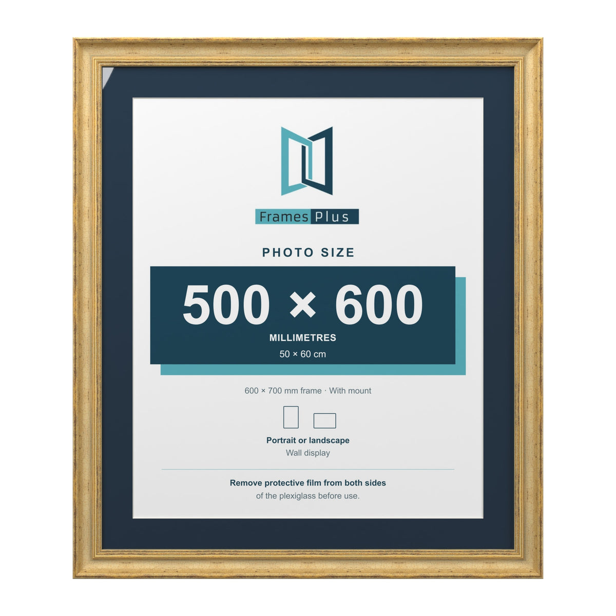 Cassis Gold 70 x 60 cm picture frame with a pacific blue mount for a 60 x 50 cm photo