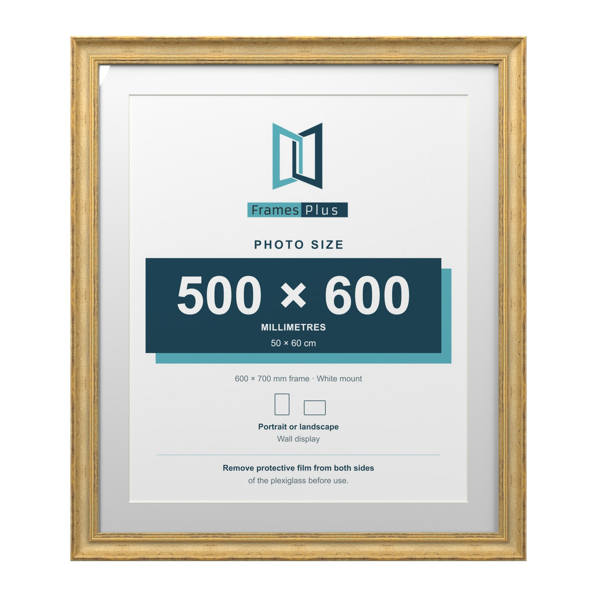 Cassis Gold 70 x 60 cm picture frame with a white mount for a 60 x 50 cm photo
