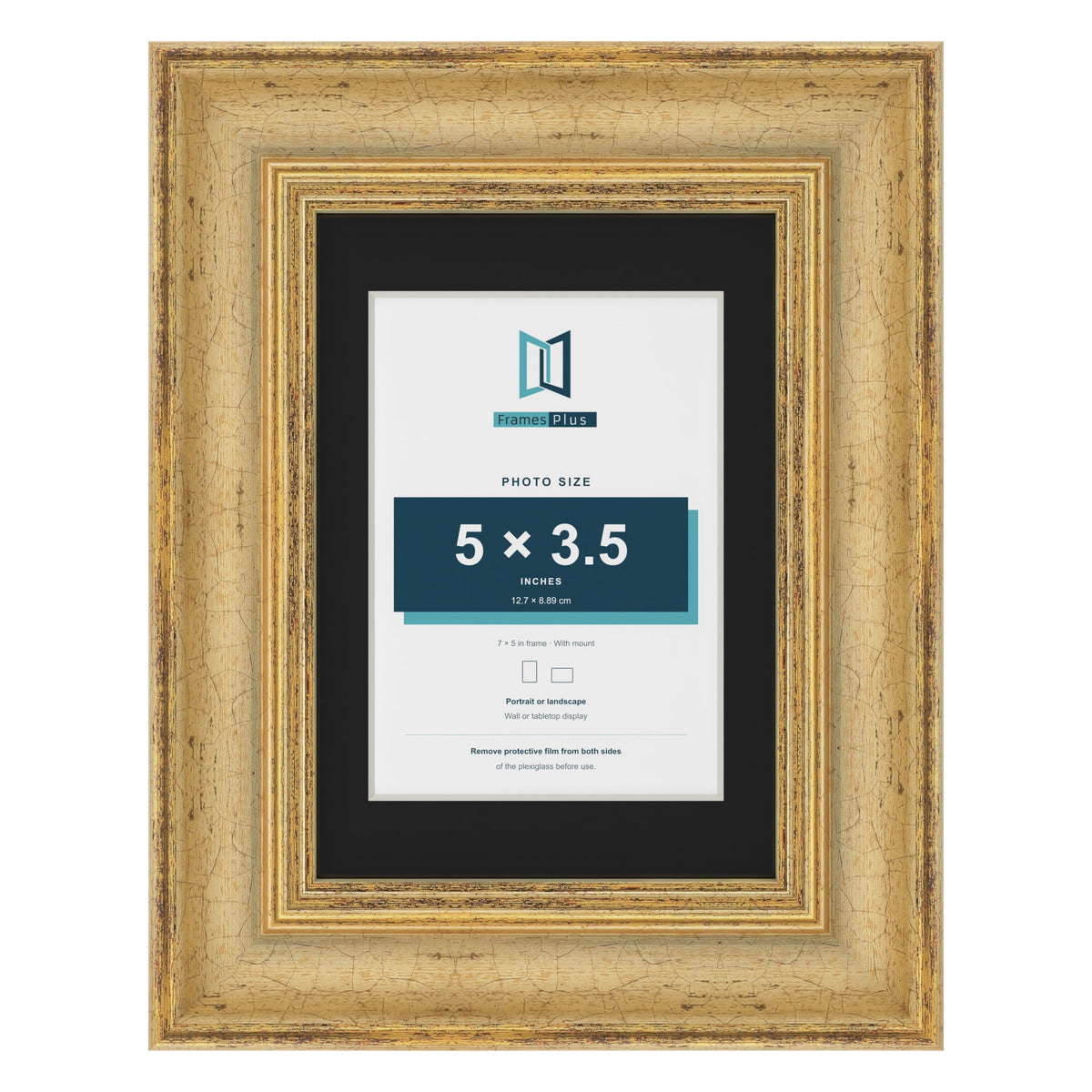 Cassis Gold 7 x 5 inch picture frame with a black mount for a 5 x 3.5 inch photo