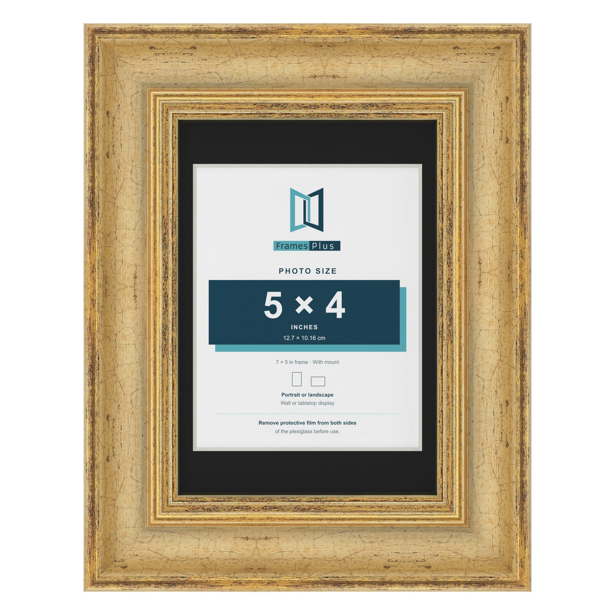 Cassis Gold 7 x 5 inch picture frame with a black mount for a 5 x 4 inch photo