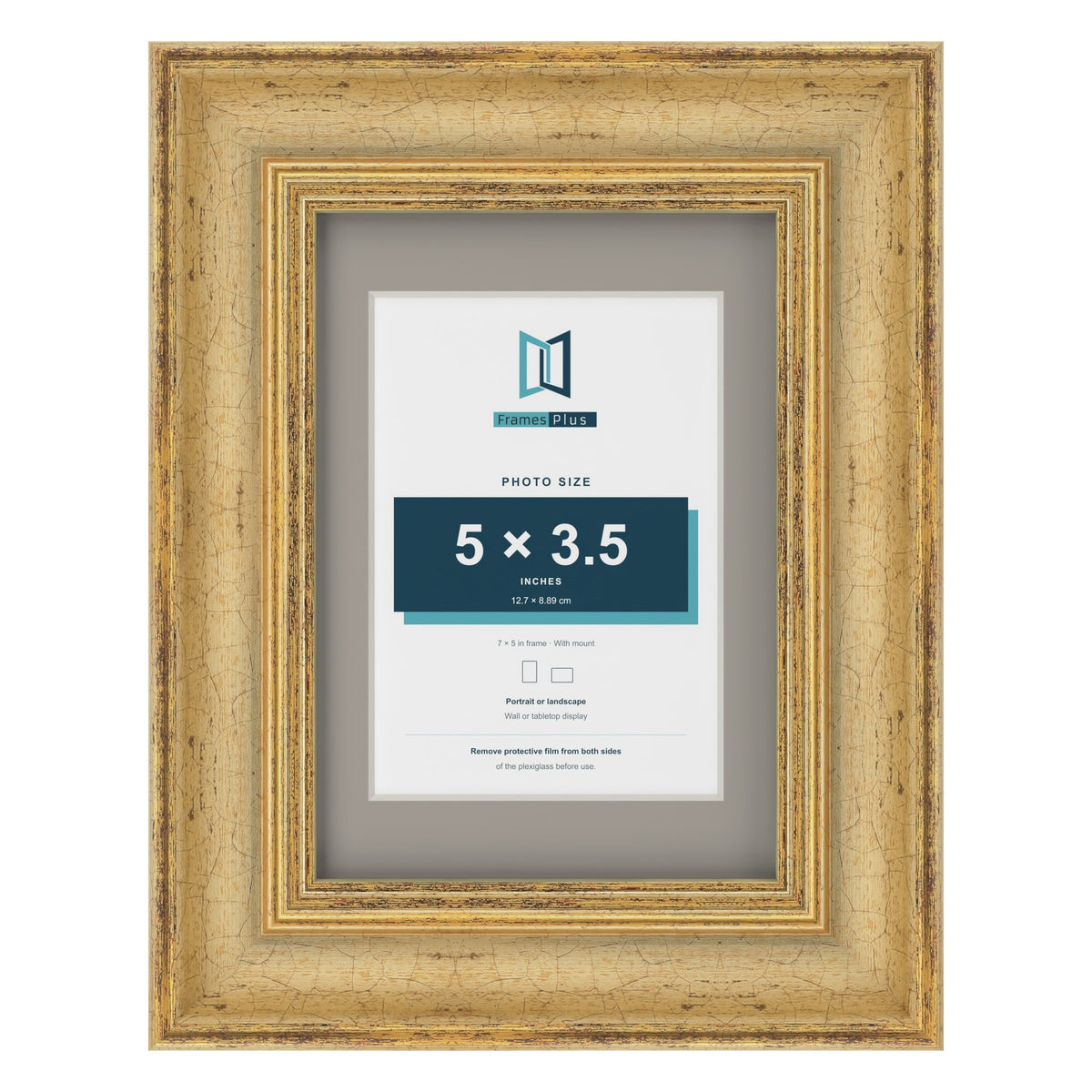 Cassis Gold 7 x 5 inch picture frame with a dawn grey mount for a 5 x 3.5 inch photo