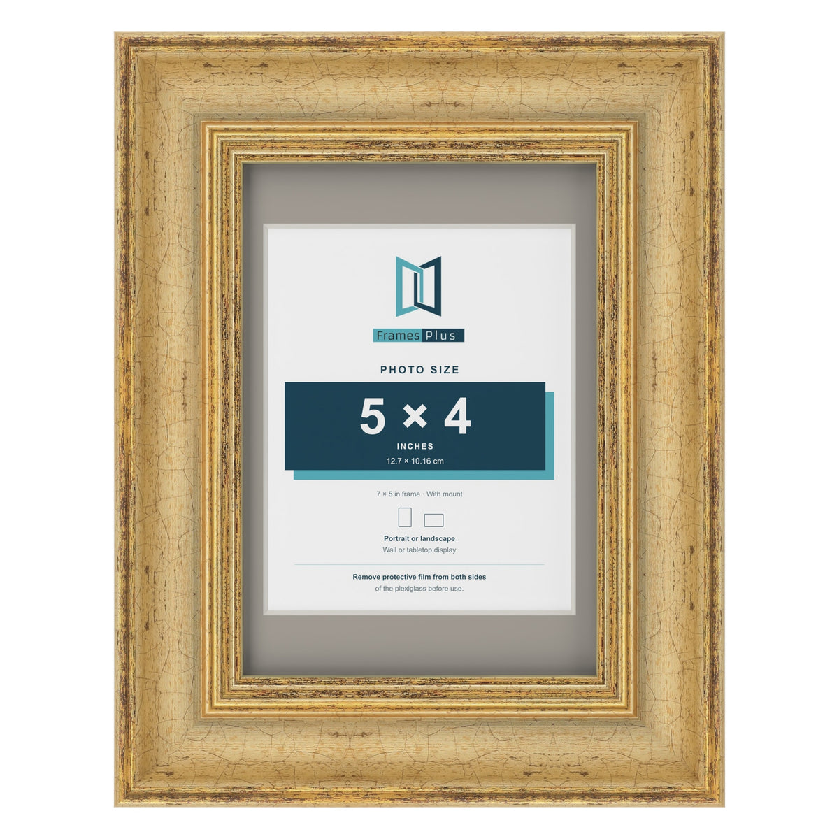 Cassis Gold 7 x 5 inch picture frame with a dawn grey mount for a 5 x 4 inch photo
