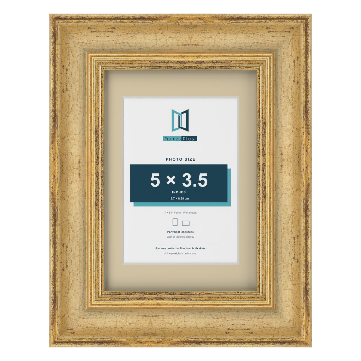Cassis Gold 7 x 5 inch picture frame with an ivory mount for a 5 x 3.5 inch photo