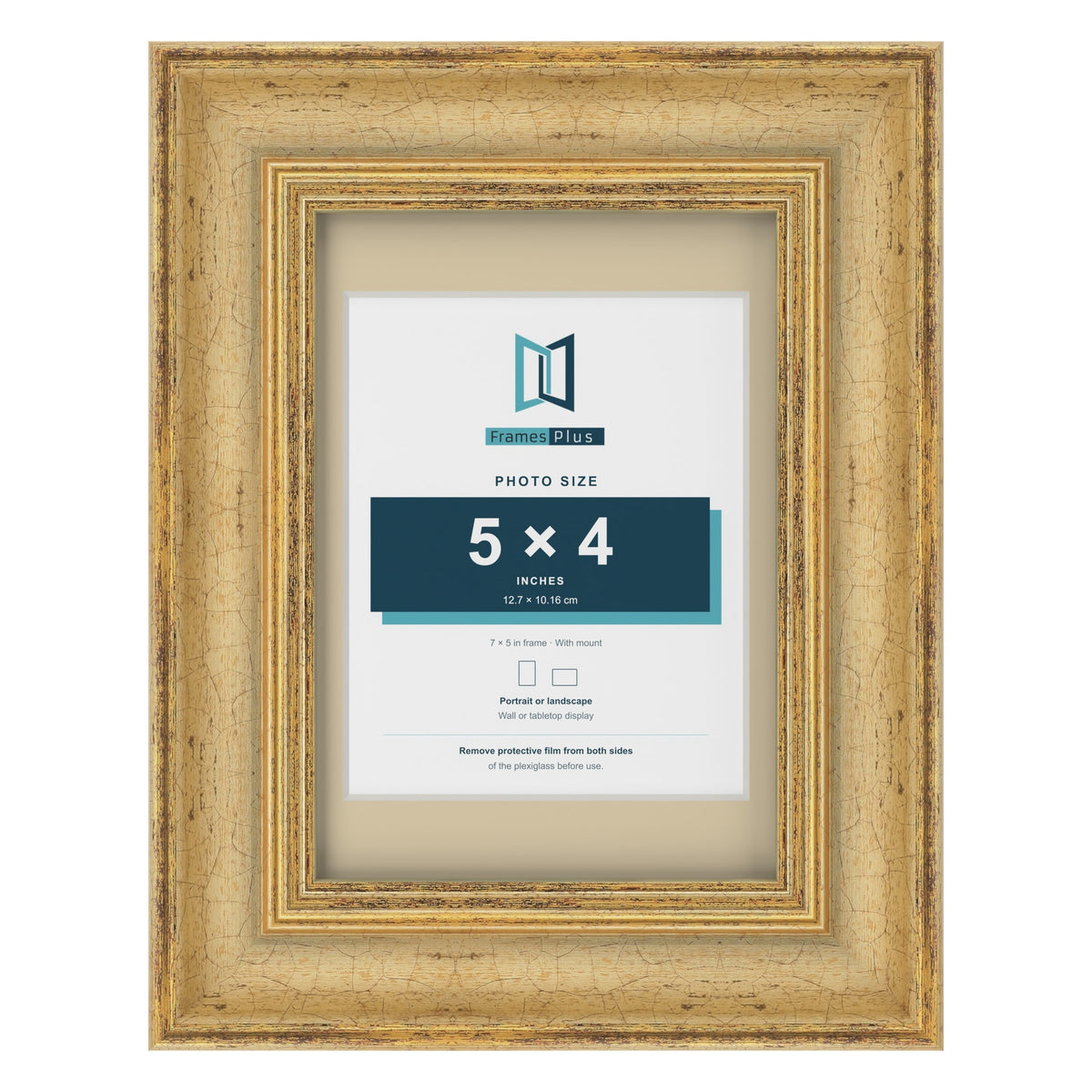 Cassis Gold 7 x 5 inch picture frame with an ivory mount for a 5 x 4 inch photo