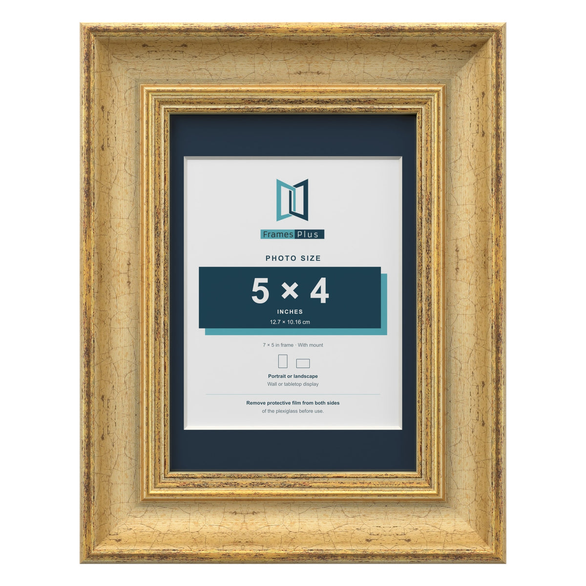 Cassis Gold 7 x 5 inch picture frame with a pacific blue mount for a 5 x 4 inch photo
