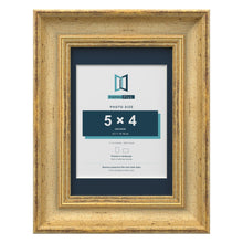 Cassis Gold 7 x 5 inch picture frame with a pacific blue mount for a 5 x 4 inch photo