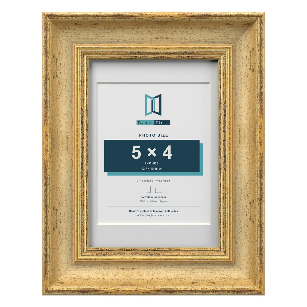 Cassis Gold 7 x 5 inch picture frame with a white mount for a 5 x 4 inch photo